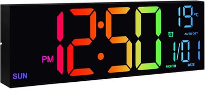 Archi Wandklok – Digitale Wekker - LED Display - Afstandsbediening – 9 RGB Kleuren - Alarm – Woonkamer, Keuken of Kantoor - Zwart