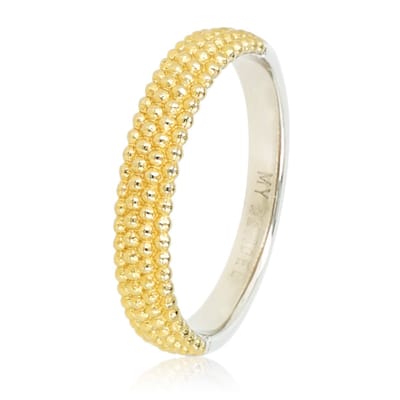 My Bendel - Bicolor Aanschuifring – Goudkleurige Bolletjes - met Luxe Cadeauverpakking | Sieraden Voor Dames | Maat 18.00 Mm / Maat 57