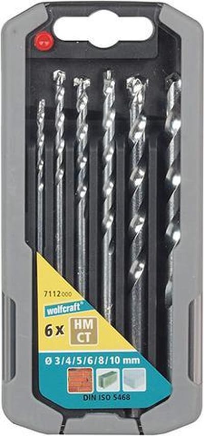 wolfcraft - Steenboorset hardmetaal-voorzien, Ø 3–10 mm, 6-dlg. - 7112000