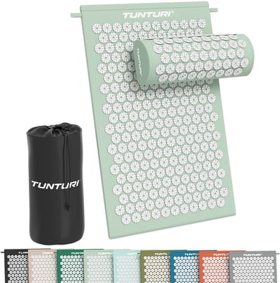 Tunturi Spijkermat met kussen - Acupressuur - Meditatie Mat - Acupunctuur Set - Massage en Ontspanning - 68x42x2 cm - Mint