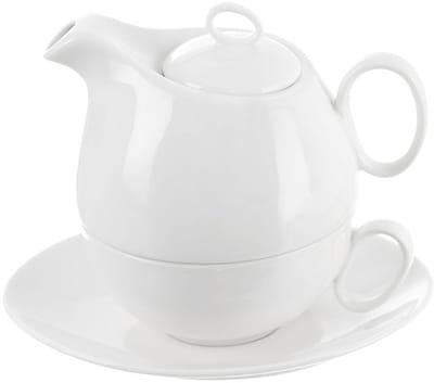 Orion MONA Serie - Porseleinen Theepot met Kopje - 600ml - Wit - Vaatwasser- en Magnetronbestendig