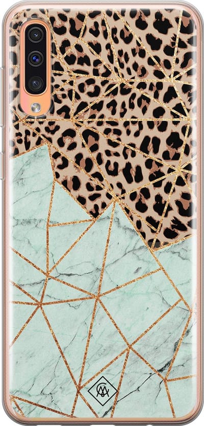 Casimoda® hoesje - Geschikt voor Samsung A50/A30s - Luipaard Marmer Mint - Backcover - Siliconen/TPU - Bruin