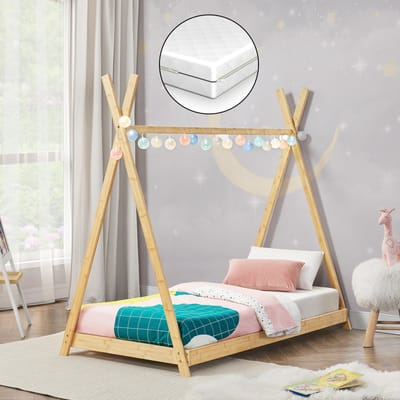 Kinderbed Vimpeli tipi met matras bamboe 70x140 cm houtkleurig