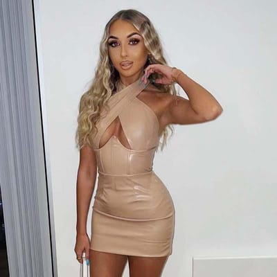 Sexy, borstontbloot en slank heup-mouwloos jurkje voor vrouwen in lente en zomer XL brown