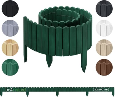 be4nature Flexibele houten border 10 x 200 cm Donkergroen Geïmpregneerde rolborder plantenrand tuinhek decor palissade graskant