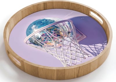 Dienblad rond 40x40 cm - Schootdienblad hout - Discobal - Basketbalring - Grafisch - Borrelplank rechthoek - Plateau houten dienbladen