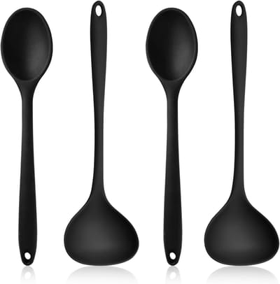 Set van 4 Siliconen Soeplepels voor Koken en Roeren - Geschikt voor Camping en Afwasmachine, Grote Lepels voor Keukengebruik