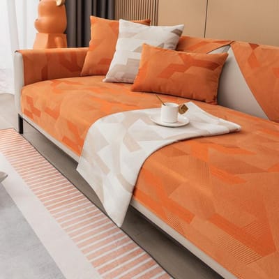 Geometrische Bankhoes Kussens Antislip Dik Modern Minimalistisch Woonkamer Meubilair Stofhoes Rugleuning Armleuning Handdoek 70x70cm 1pc oranje