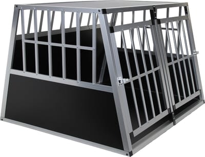 Topmast Autobench Ellipse - L - 89 x 69 x 50 cm - Zwart - Aluminium Reisbench met Tussenschot - Dubbel - Autobench voor Hond - Autobenches - Reisbench Hond