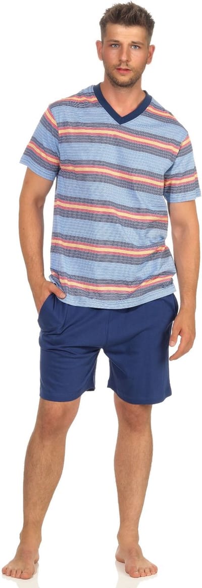 Heren pyjama shorty korte mouw in een mooie gestreepte look - 102 105 90 778