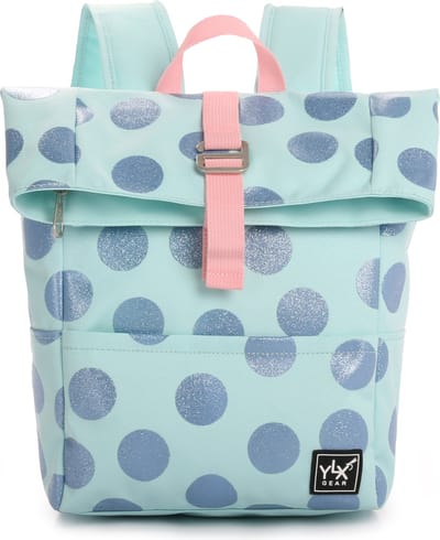 SALE: YLX Original Rugzak | Kids | Bleached Aqua & Glitter Dots | Rugtas | Meisje | Eco-vriendelijk | Duurzaam. Licht blauw met glitter stippen. Basisschool, meisjes, girls