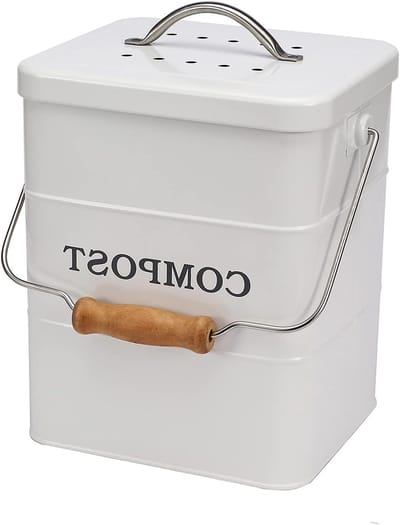 Compacte Composteerbak voor Keuken, Ideaal voor Voedselresten, Stijlvol Ontwerp, Met Handvatten en Houtskoolfilter, 1 Gallon Capaciteit