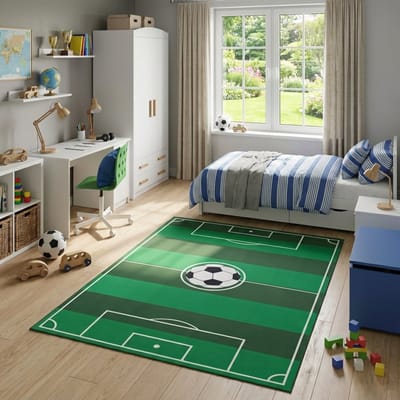 Tapiso Snooki Kindervloerkleed Voetbal Speelkleed met Voetbalveld voor Kinderkamer Jongens Groen Kindertapijt Antislip Zacht Kortpolig OEKO-TEX 80x150
