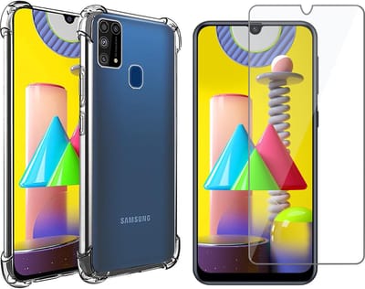 Hoesje geschikt voor Samsung Galaxy M31 - Anti Shock Proof Siliconen Back Cover Case Hoes Transparant - Tempered Glass Screenprotector