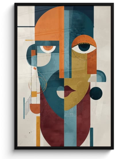 Poster in lijst - Fotolijst 80x120 cm - Posters - Geometrisch - Strakke vormen - Kleurrijk - Posterlijst zwart - Decoratie - Wanddecoratie woonkamer - Muurdecoratie slaapkamer