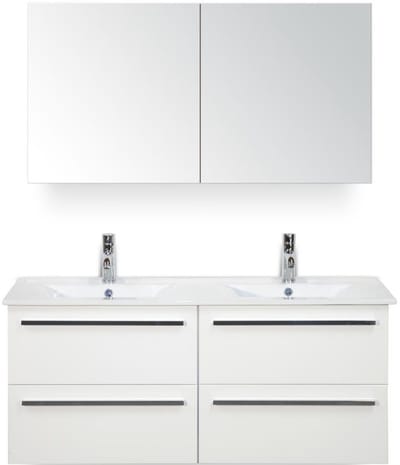 Seville Badmeubelset 120 cm - 4 Laden Wit Hoogglans - Keramische Wastafel Wit Enjoy met Spiegelkast