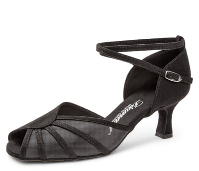 Zwarte Dansschoenen Dames - Diamant 020 - 077 - 040 - Gesloten neus - Nubuck leer - Bandjes rond de enkel - Lage Flare Hak 5cm - Suede zool - Peeptoe - Latin, Salsa, Ballroom - Diamant - Zwart - 39.5