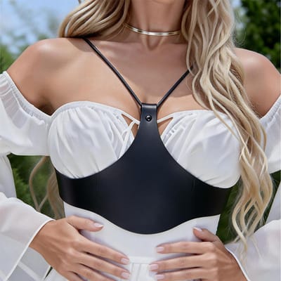PU Leer Corset Riem Voor Vrouwen, PU Leer Onder-Borst Corset, Brede Corset Riem, Dames Straatstijl Onderbust Harness. M black