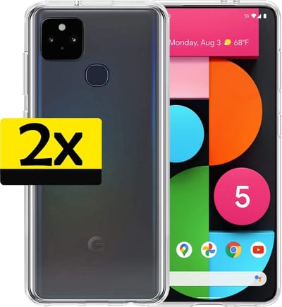 Hoesje - 2 Stuks - Geschikt voor Google Pixel 5 - Sterk & Shockproof - Case Siliconen - Back Cover - Telefoon Hoes - Telefoonhoesjes - Transparant