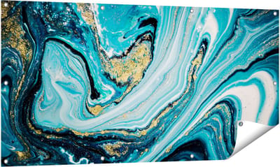 Gards Tuinposter Abstracte Luxe Kunst in het Blauw met Goud - 140x70 cm - Tuindoek - Tuindecoratie - Wanddecoratie buiten - Tuinschilderij