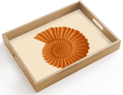 Dienblad hout 40x30 cm - Schootdienblad - Schelp - Oranje - Ribbels - Borrelplank rechthoek - Plateau dienbladen