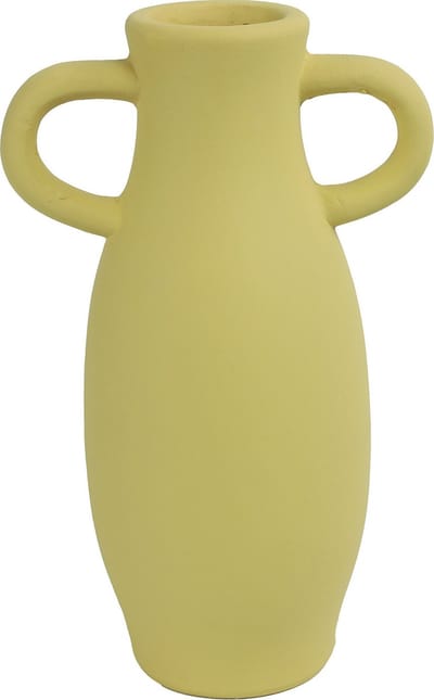 Countryfield Amphora kruik/vaas - geel terracotta - 12 x 20 cm - smalle opening