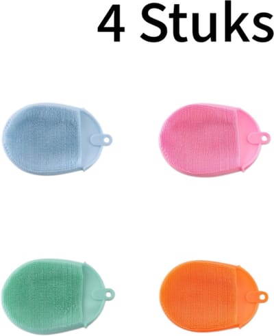4-delig Set Multifunctionele Badborstel Handschoenen - Zacht & huidvriendelijk - Voor douchen, exfoliëren & afwassen - Snel drogend & makkelijk schoon - Set van 4 kleuren