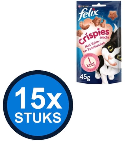 15x Felix - Crispies Zalm & Forel - Kattenvoer Snacks - 45 g