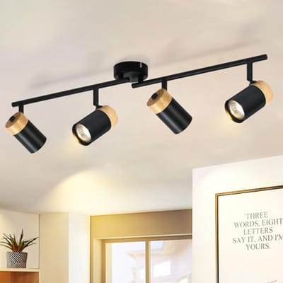 Glitzerlife - Plafondspot Opbouwspot - 4-Lichts Retro Spot - Draaibaar 350° - GU10 LED - Hout Metaal - Zwart