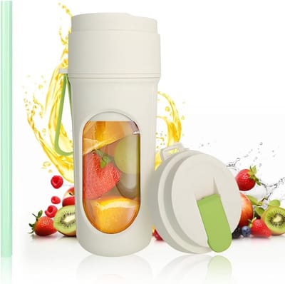 Draagbare Smoothie Mixer, 450ml Mini Blender met USB Oplaadfunctie, Ideaal voor Reizen, Kantoor en Sport, Inclusief Dubbele Bekers en 12 Snijders