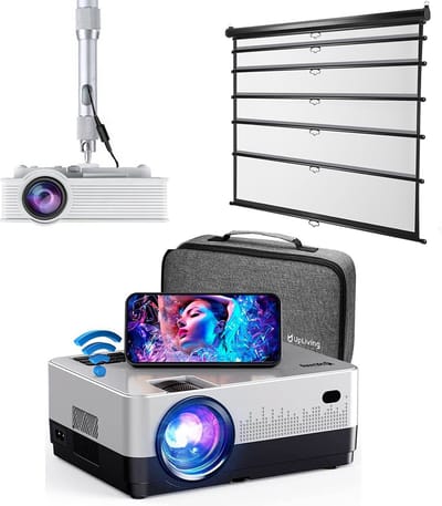UpLiving® Thuisbioscoop set | Behuizing Zwart en 171cm Breed | 72 inch 16:9 | UpLiving™ LCD Mini Beamer met WiFi | UpLiving™ Beamerbeugel | UpLiving™ handmatig projectiescherm | Surround set Home Cinema | Projector | Mini beamer | Filmpakket