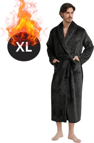 Nivard Badjas Heren - Fleece - Katoen - Badstof - Sauna - Hamam - Wafel - Bathrobe - Duster - Ochtendjas - Kimono - Spa - Zwart XL
