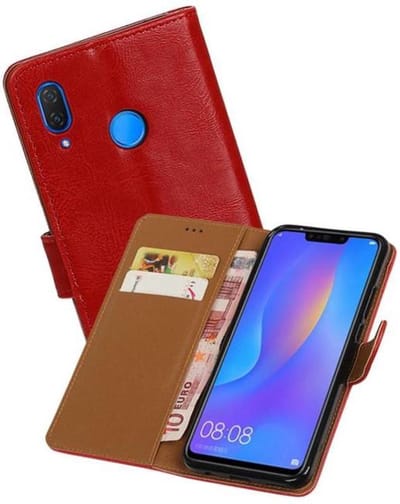Zakelijke Book Case Telefoonhoesje Geschikt voor de Huawei P Smart Plus - Portemonnee Hoesje - Pasjeshouder Wallet Case - Rood
