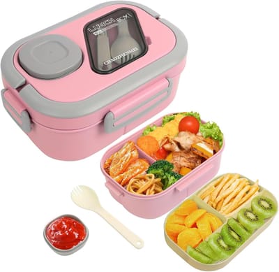 Lunchboxen - lunchbox - lunchbox volwassenen - lunchbox kinderen - lunchbox met compartimenten - 1200 ml bento dubbele box - saladebox voor onderweg - lunchboxen van voedingskwaliteit - magnetronbestendig (roze)