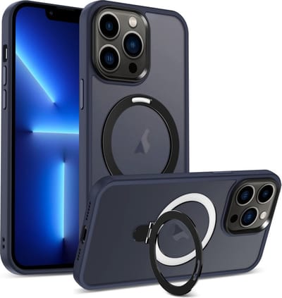 iPhone 12 PRO Hoesje - Siliconen Case - Geschikt voor Magsafe - Met Standaard - Donkerblauw - Provium