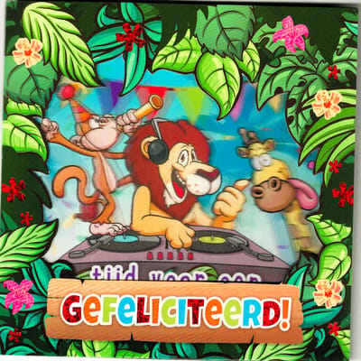 Wenskaart - muziekkaart - pop-out wenskaart - kaart met muziek - Hakuna Matata - wenskaart met licht - wenskaart hologram - wenskaart dieren - verjaardag - van harte gefeliciteerd - verjaardag kind - wenskaart 3D - waar is dat feestje