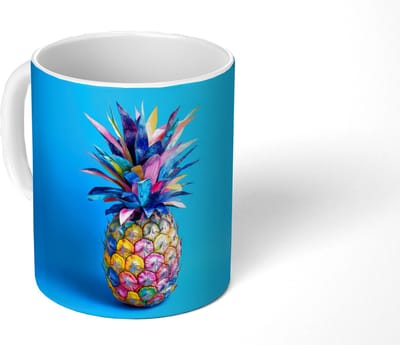 Mok - Koffiemok - Ananas - Blauw - Tropisch - Vrolijk - Mokken - 350 ML - Beker - Koffiemokken - Theemok