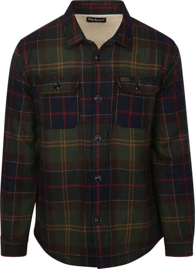 Barbour Overshirt Wool Blend Ruit Willberry Olive - Maat M - Heren