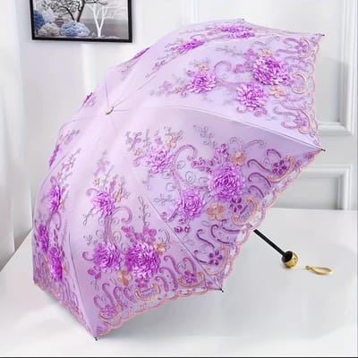 1 stuks Kant Parasol Anti-UV Opvouwbare Paraplu UPF50+ Vintage Bloem Borduurwerk Paraplu Prinsessenparaplu Cadeauparaplu Geschikt vo pink