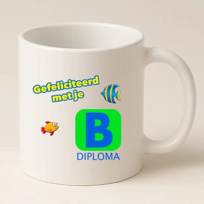 Zwemdiploma B Mok - Wit - Gefeliciteerd met je Zwemdiploma B - Cadeautje Zwemdiploma B