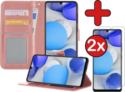 Hoesje - Met 2x Screenprotector - Geschikt voor Samsung Galaxy A42 - Luxe Pasjeshouder - Flip Case - Bookcase Portemonee - Kunstleer Book Case - Flipcase Hoes - Book Cover - Walletcase - Portemonneehoes - Telefoonhoes - Rosé goud