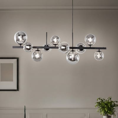 Domiluce Hanglamp Rumba, zwart/rookgrijs, glas/metaal, 10-lamps.