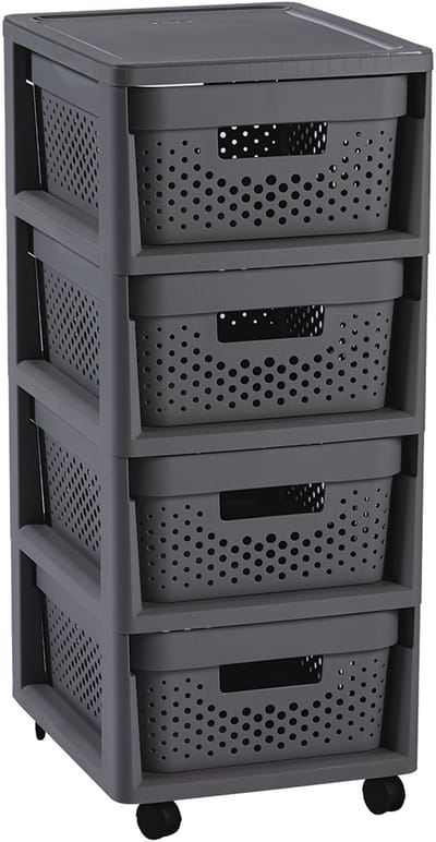Curver Infinity Dots Ladesysteem - 4 lades van 11L - met wieltjes - 36x30×66 cm - Antraciet