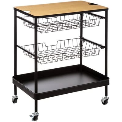 5five Metalen Trolley met Verwijderbare Snijplank - Zwart, 40,5 x 60,5 x 79,5 cm