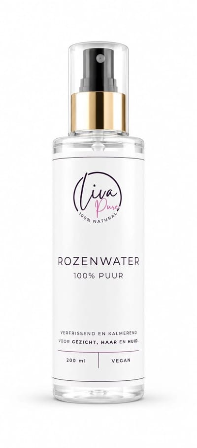 Liva Pure - Pure Rozenwater 200 ml - 100% puur en biologisch - Voor gezicht, lichaam en haar - Ideaal als toner of hydraterende spray - Helpt vermoeide huid wakker te maken of te verfrissen tijdens de dag - Geeft een subtiele bloemige geur