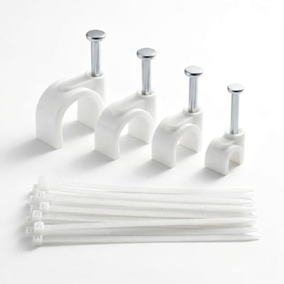 400 Stuks Kabelclips met Spijkers, Diverse Maten voor Kabelbevestiging aan de Muur, Inclusief 100 Kabelbinders en Kabelgeleiders voor een Opgeruimde Kabelorganisatie