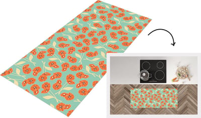 Keukenloper - Loper keuken - Retro - Bloemen - Design - Oranje - 120x50 cm - Keukenloper vinyl