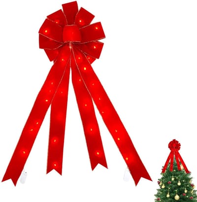 Cosensi- Strikornament Groot - Handgemaakt - Lichtgevend - Kerstdecoratie - Fluwelen Strik - Geschikt voor Deuren/Kerstboom - Kerststrik