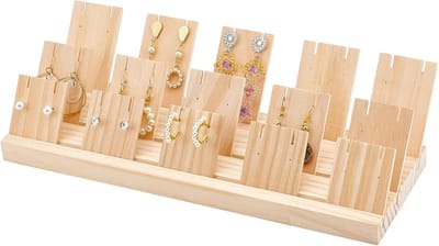 Houten Oorbel Display Stands - Sieraden Display Ketting Houder Met 3 Maten 15 Stuks - Board Display Stands Voor Verkoop Tonen Sieraden Visitekaartje Organizer, 12x34,4cm