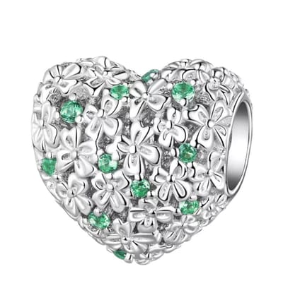 RomyStones – Hart Bedel – 925 Sterling Zilver – Groen – Bloemen – Liefde & Natuur – Bedelarmband